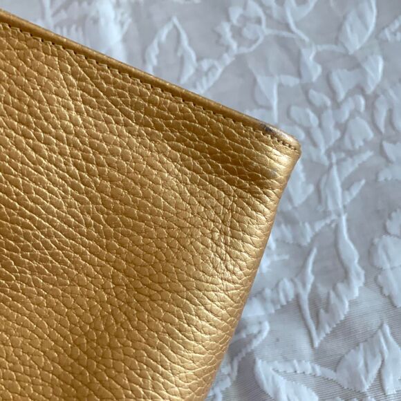 Rare Desmo Gold Pebbled Leather Purse Magnet Closure Double Straps 11x4x9 inches - Picture 6 of 8